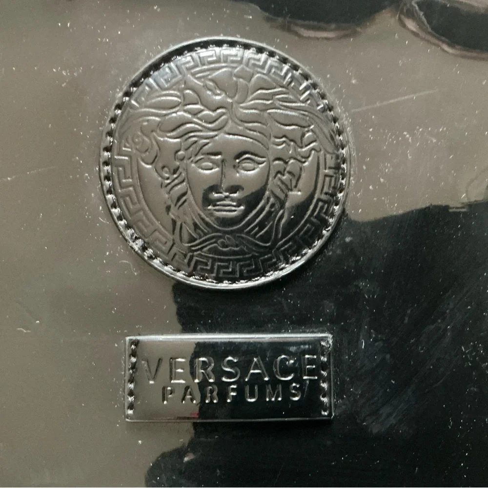 Versace Medusa head black faux patent leather nylon backpack